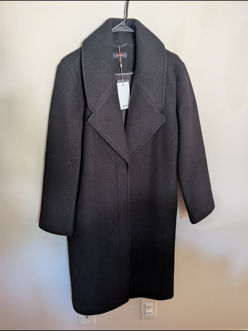 NWT Quince 100% Merino Wool Shawl Collar Long Coat Black Size S